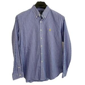 Ralph Lauren Vintage men’s Size XL blue & white gingham check cotton shirt. EUC‎